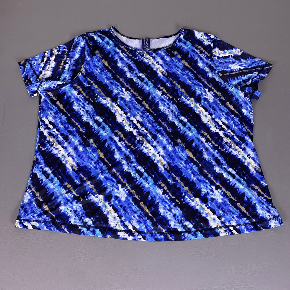 Swim365 Tee Shirt Womens Plus Size 22/24 Blue Abstract Tie Dye Short Sleeve Swim
